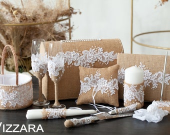 Rustikale Hochzeit, Hochzeit Set rustikal, Ringträgerkissen, personalisiert, Gästebuch Hochzeit, Sektgläser Boho Hochzeit, Kartenbox Hochzeit