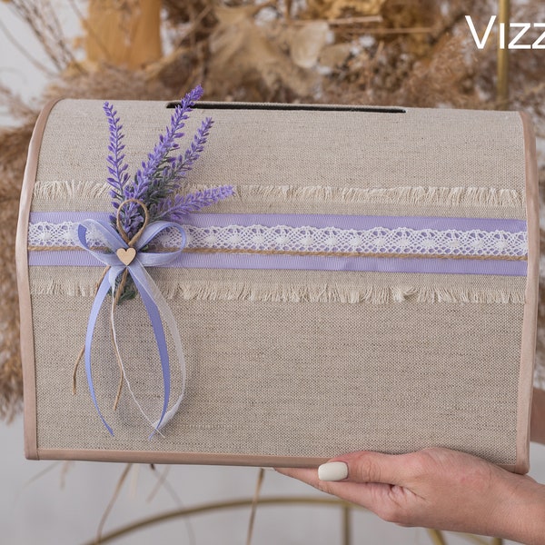 Wedding card box Lavender wedding, Personalized, Card box Lavender wedding, Wedding box for card Lavender wedding, Money box Rustic wedding