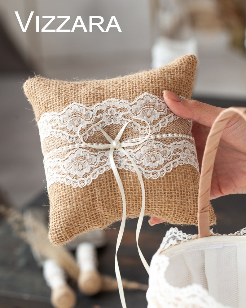 Wedding Set Rustic wedding, Personalized, Ring pillow Boho wedding, Wedding Glasses, Flower girl basket White lace, Card box Rustic wedding 1 Pillow only