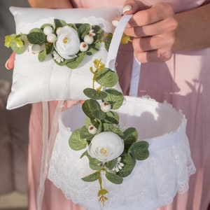 Ring bearer pillow and basket flower girl Rustic wedding Flower girl basket and pillow ring bearer Rustic wedding Ring pillow wedding Rustic