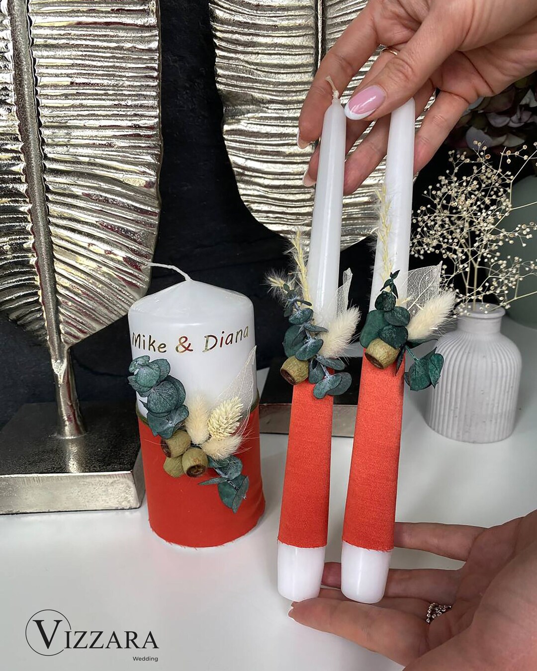 Unity Candle Set of 3 Rust Wedding, Wedding Candle Eucalyptus Wedding ...