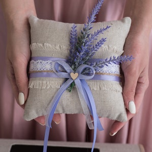 Ring bearer pillow Lavender wedding, Personalized pillow, Wedding pillow Rustic wedding, Wedding ring pillow Lavender, Ring bearer gift Boho
