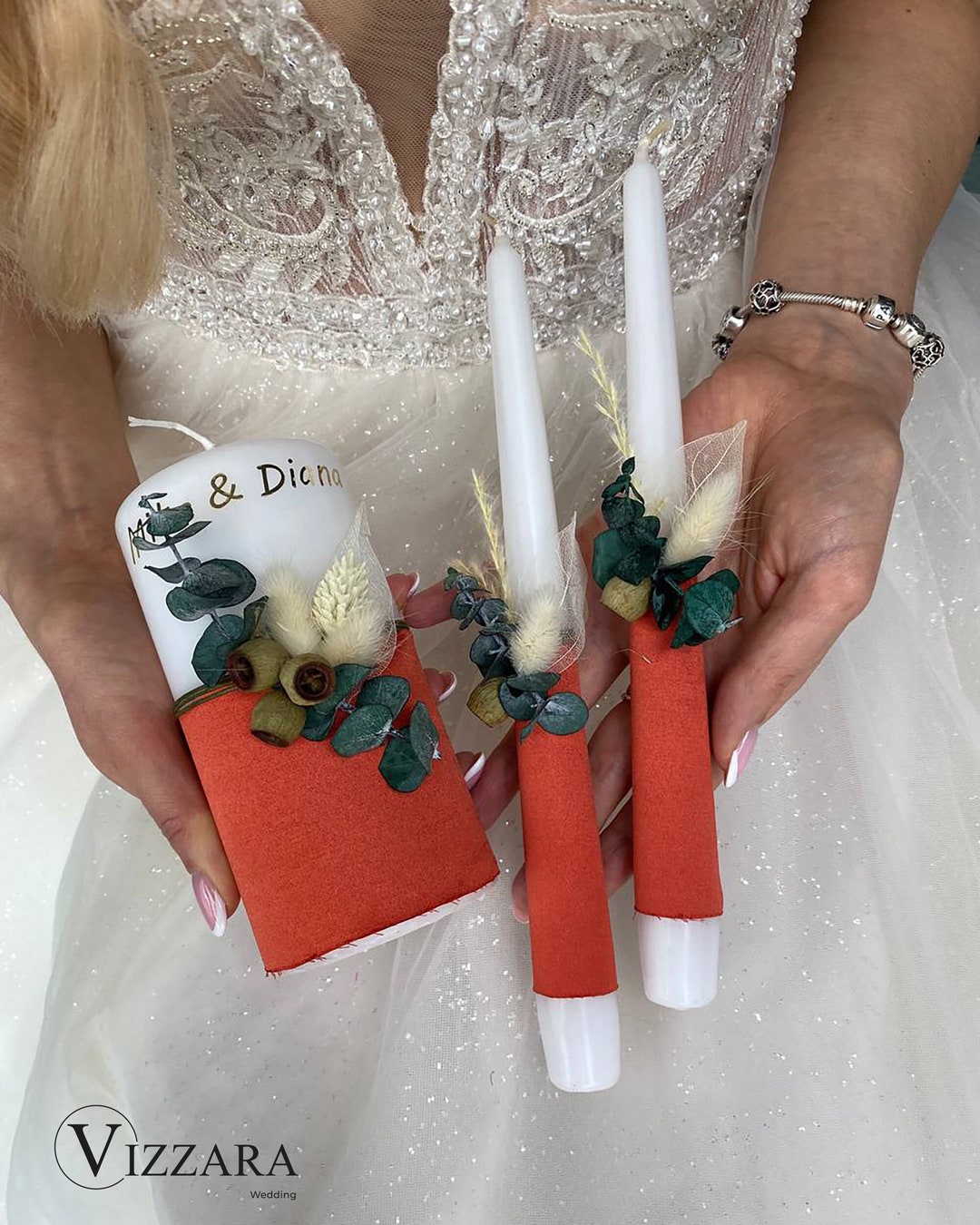 Unity Candle Set of 3 Eucalyptus, Wedding Candle Rust Wedding ...