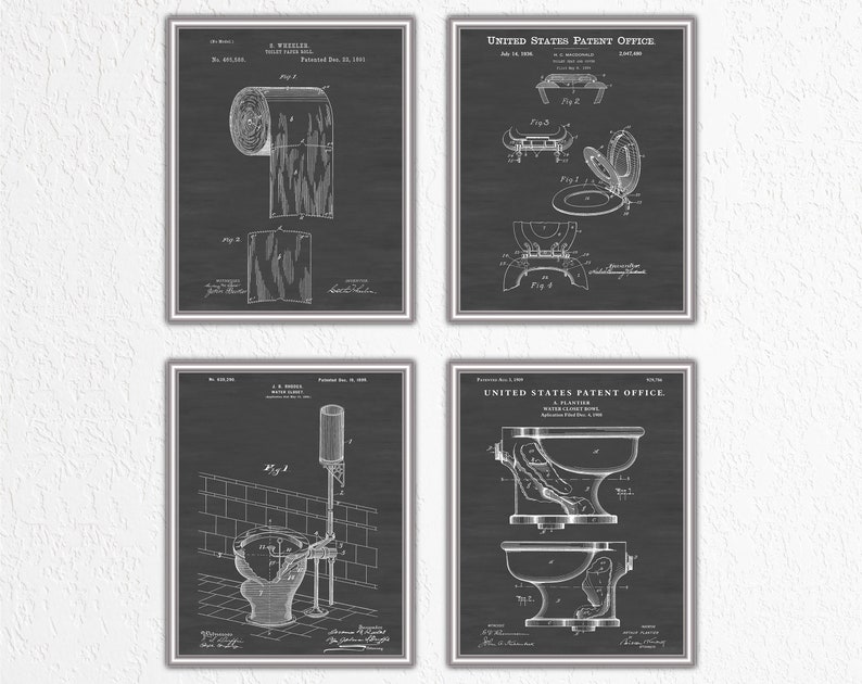 Toilet Patent Art Prints, Water Closet Sign, Restroom, Bathroom Wall ...