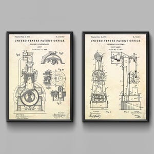 Motor & Power Hammer Patent Wall Art, Mechanical Engineering Invention Blueprint Poster, Mechanic Gift. Metal Workshop Decor Set of 2 Prints