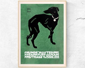 Vintage Dog Show Poster, Ludwig Hohlwein Greyhound Print, Retro Wall Art