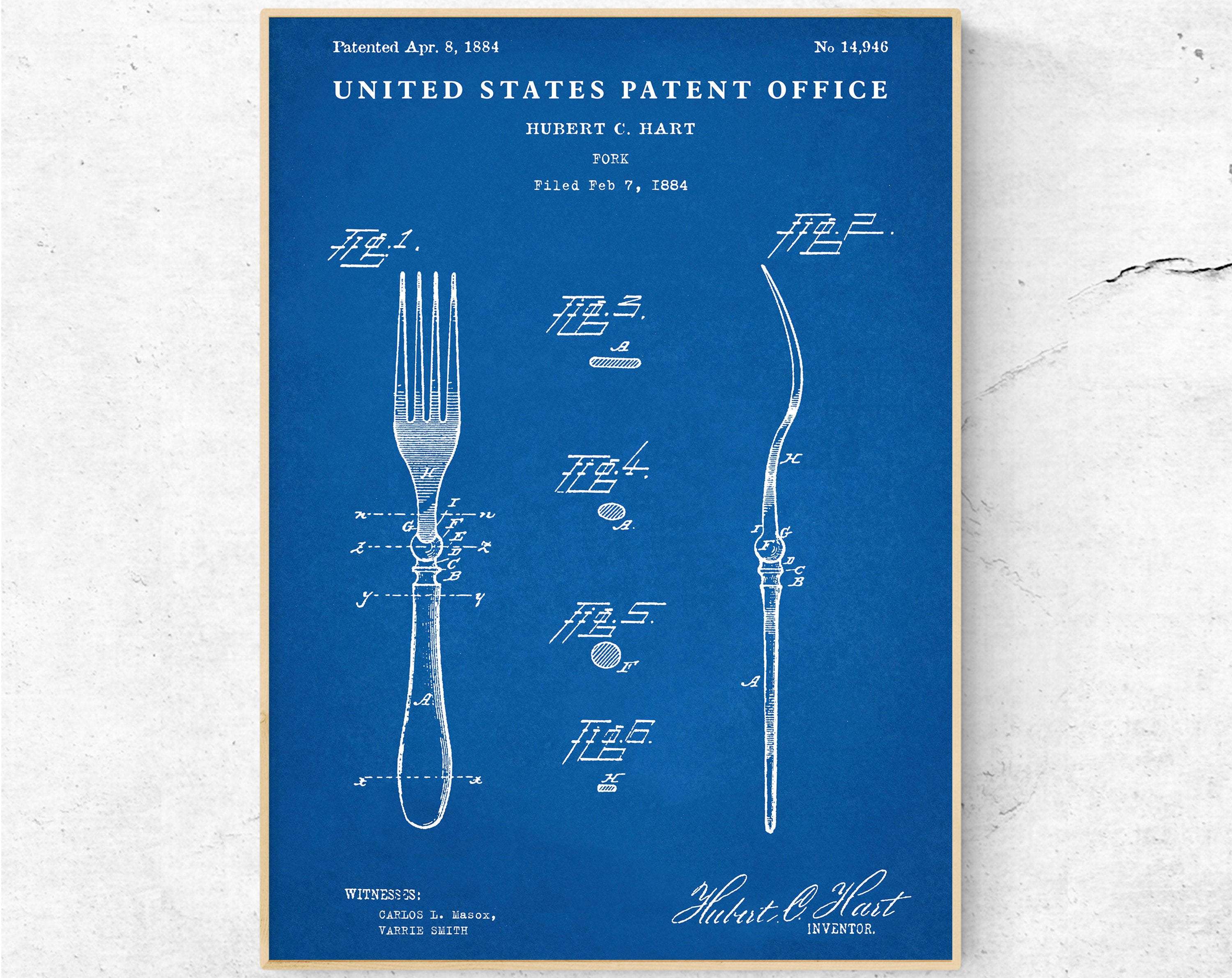 Antique Fork 1884 Patent Print. Kitchen Vintage Decor, Dining Room Wall ...