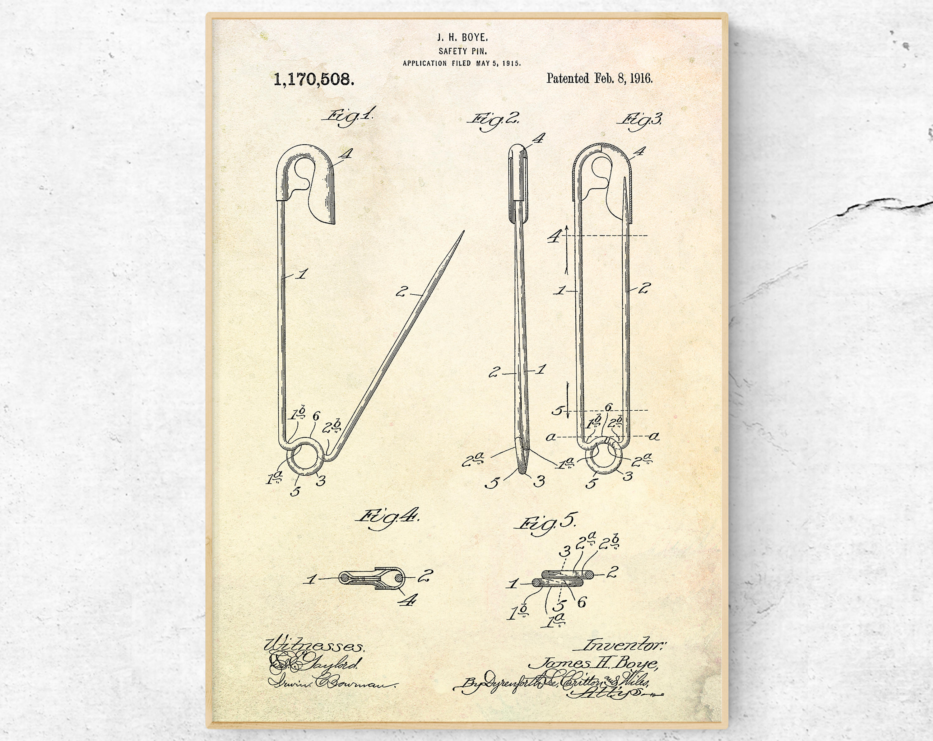 Safety Pin Patent Print. Clasp pin Inventions Blueprint Poster