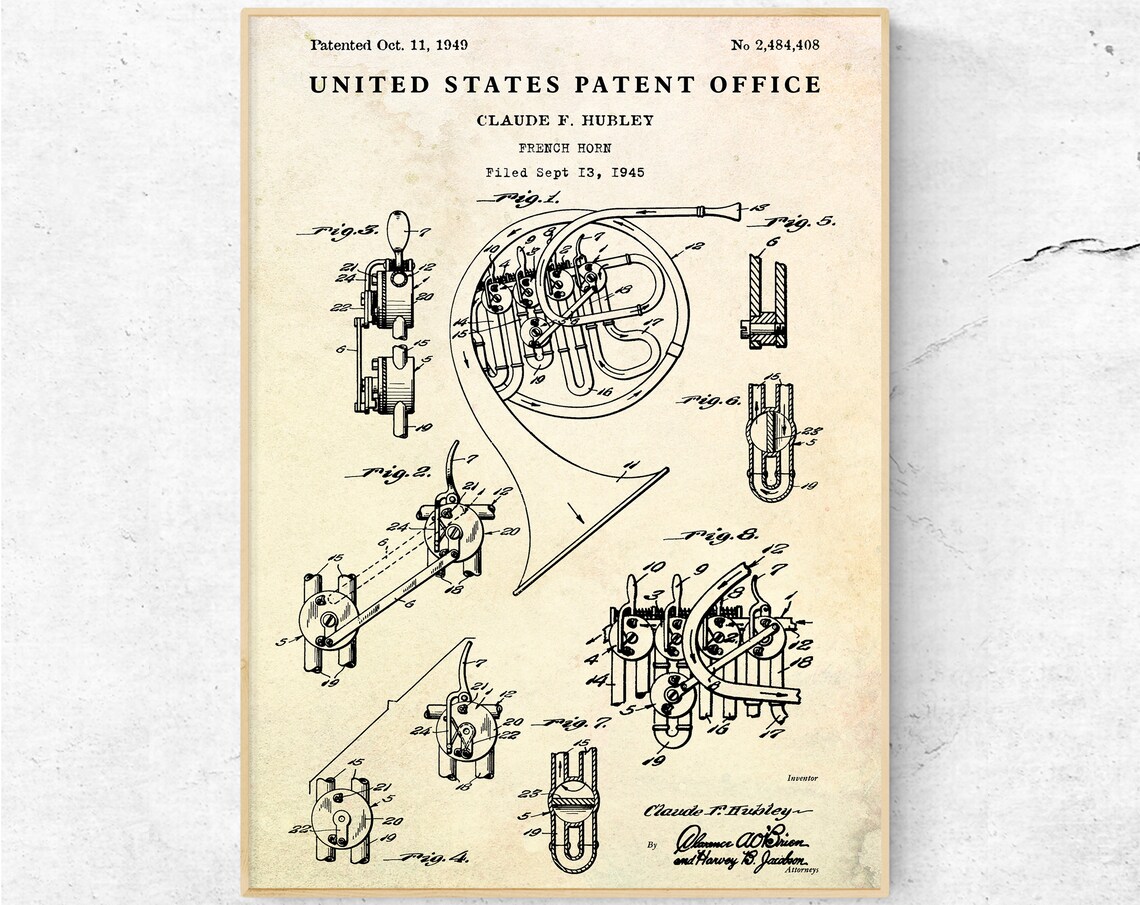 French Horn 1949 Patent Print. Brass Wind Instrument Inventions ...