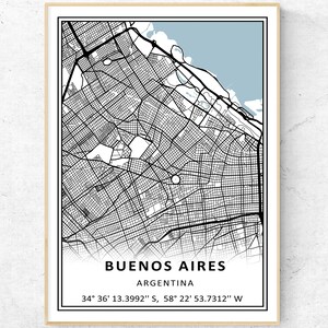 Impression de carte de la ville de Buenos Aires, art mural de carte moderne, cadeau de voyage en Argentine Poster