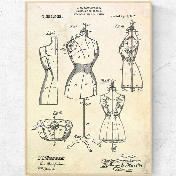 Fashion Patent Print. Dress Form Blueprint Poster, Sewing Room Wall Art. Fashion Designer, Seamstress, Tailor Gift. Fashion Decor