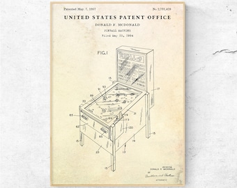 Pinball Machine 1957 Patent Print. Blueprint Poster. Gamer Vintage Gift. Retro Gaming Wall Art. Game Room Decor