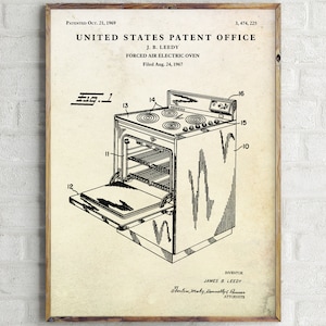 Kitchen Vintage Decor: Electric Stove 1969 Patent Print. Invention Blueprint Poster. Cooking Gift, Restaurant Wall Art, Ready to Hang Canvas