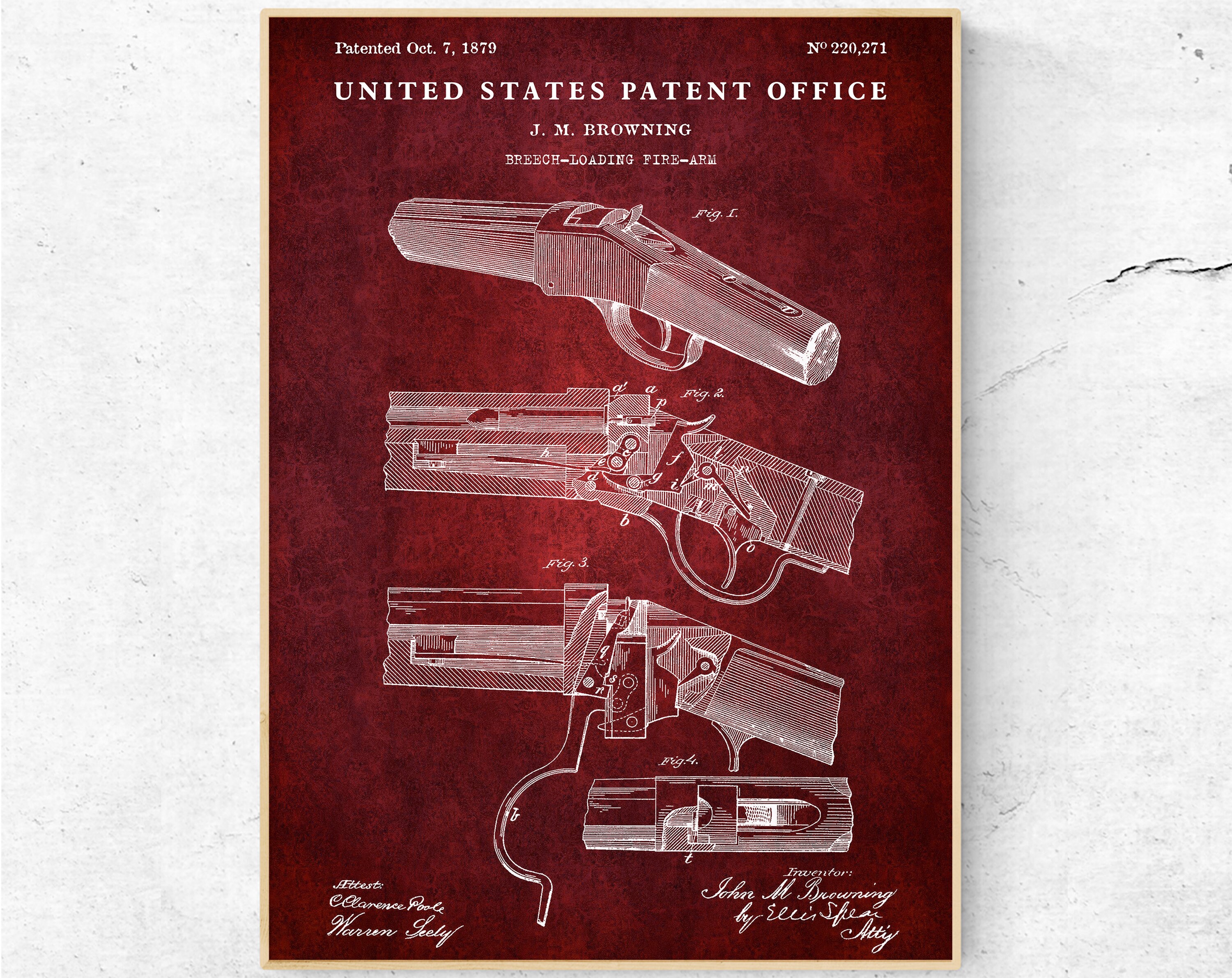 ウィンチェスターライフル 1879年特許印刷物。ジョン・ブローニング