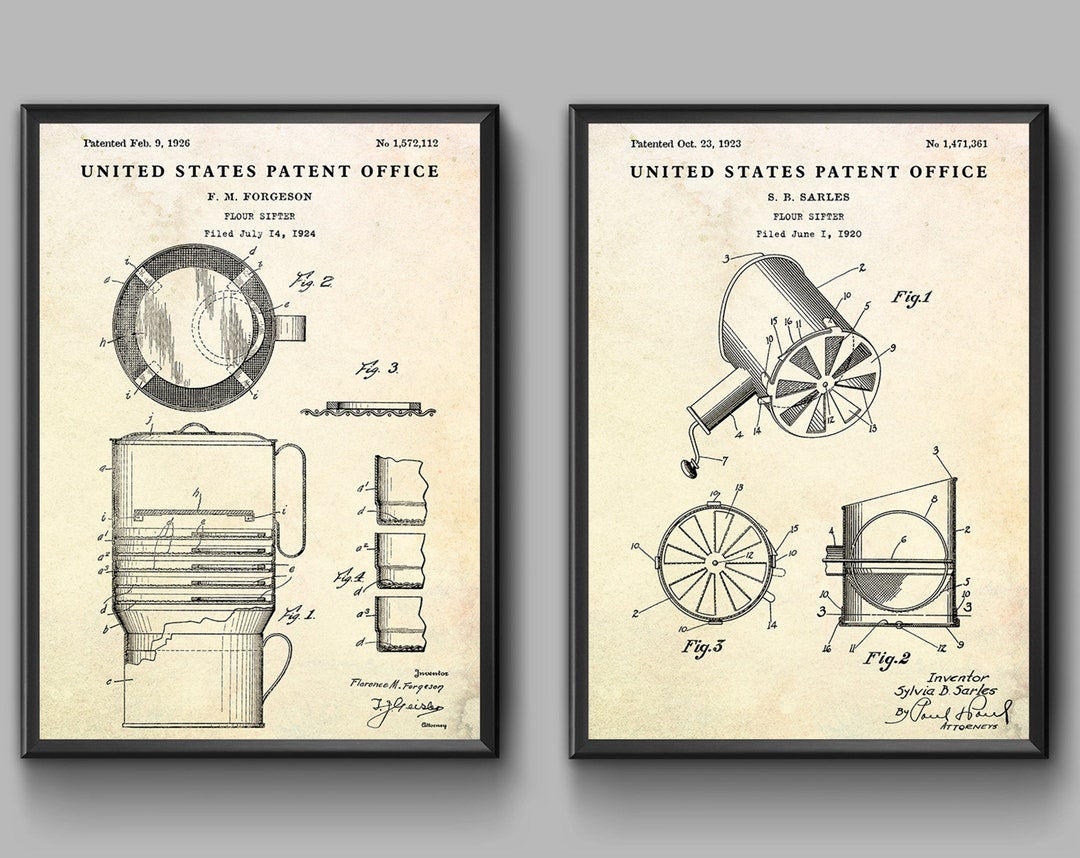 Flour Sifter Patent Art Drawings. Kitchen Wall Art. Vintage Blueprint ...