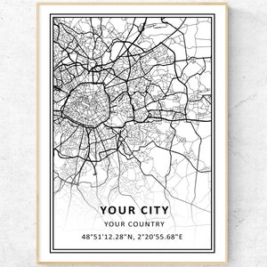 Any Location Custom City Map Print, Your Town Personalized Map Wall Art, Travel Gift Poster
