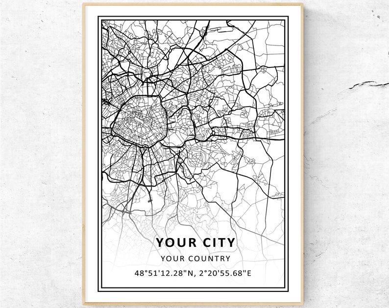 Any Location Custom City Map Print, Your Town Personalized Map Wall Art, Travel Gift Poster 