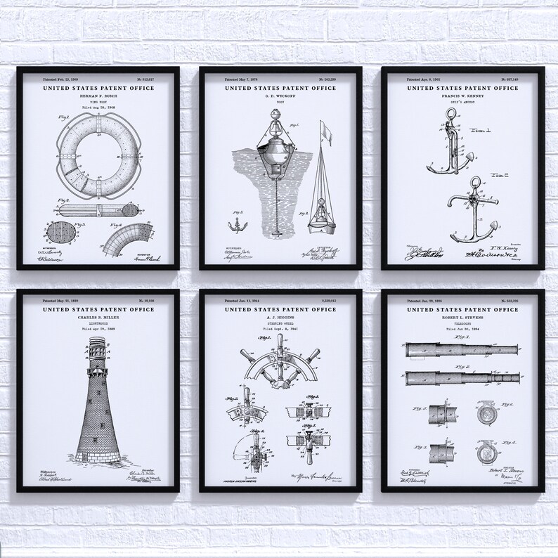 Nautical Art Prints: Maritime Patent Posters Blueprint, Ship, Boat Wall ...