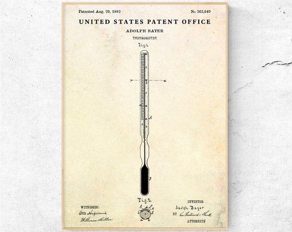 Thermometer 1882 Patent Print. Medical Inventions Blueprint Poster