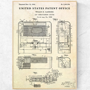 Air Conditioning System 1944 Patent Print. Air Conditioner Blueprint Poster, Vintage HVAC Tech Gift AC Unit Poster Man Cave Industrial Decor