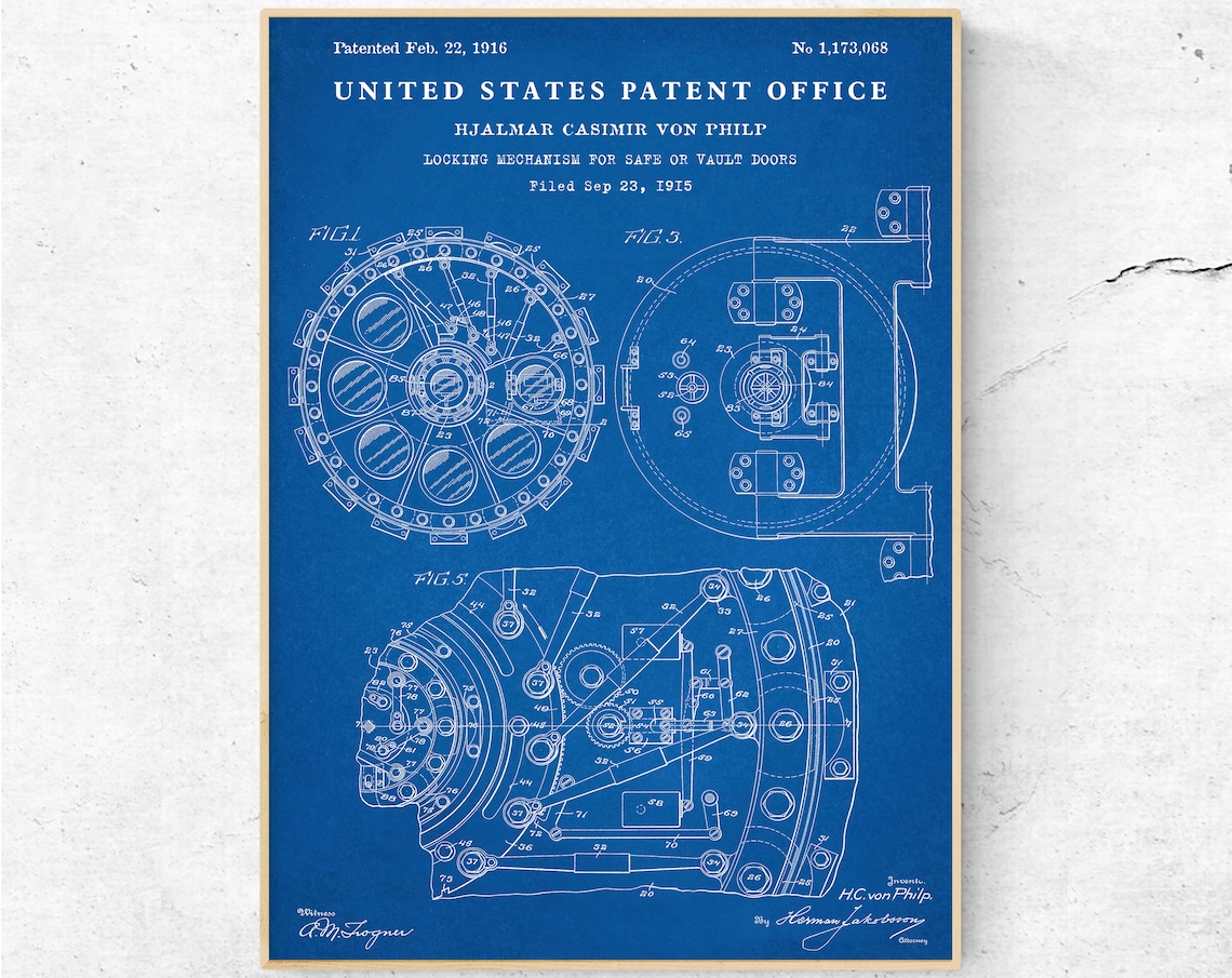 Locking Mechanism for Safe or Vault Doors 1916 Patent Print. Office ...