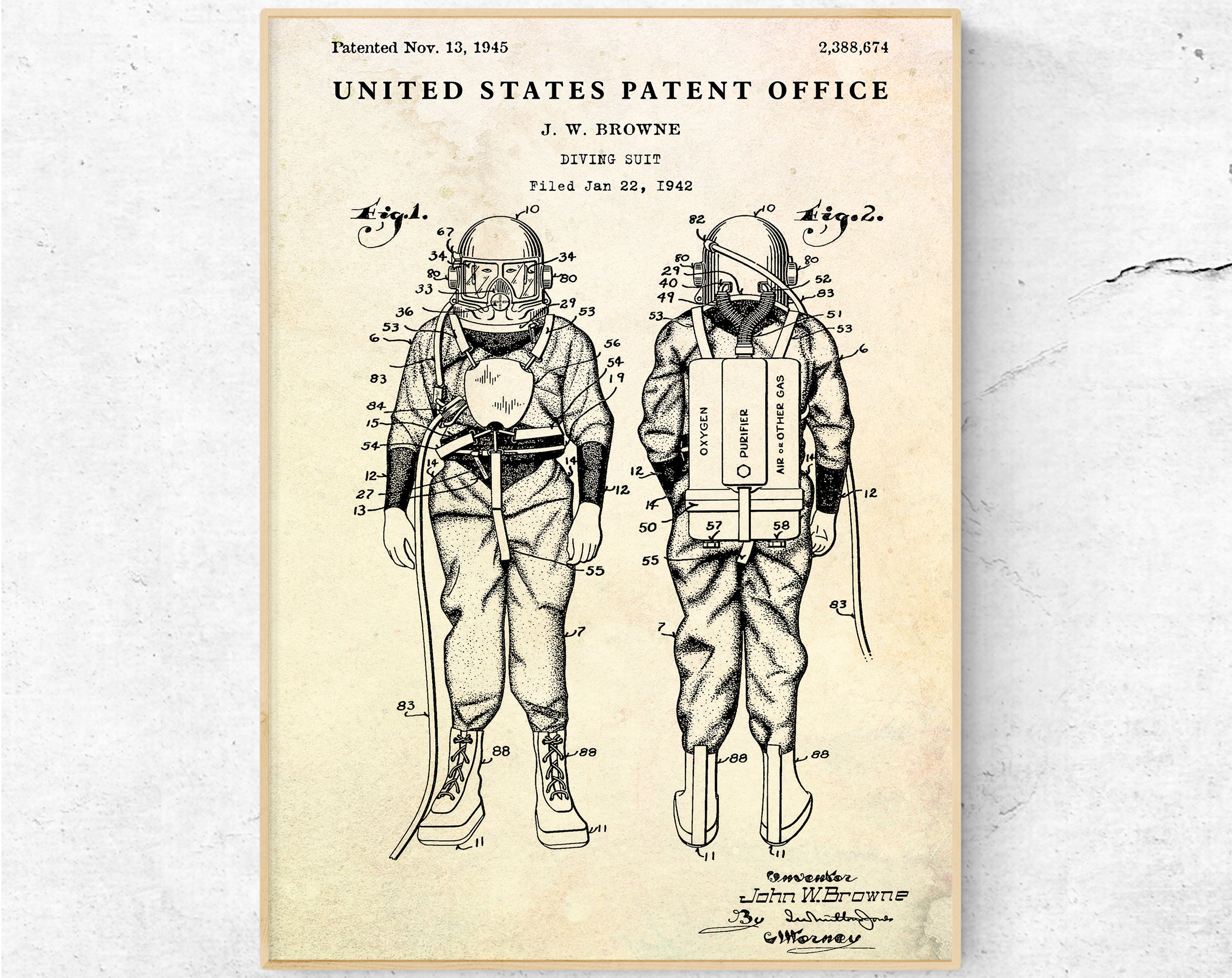 Vintage Scuba Diver Drawing