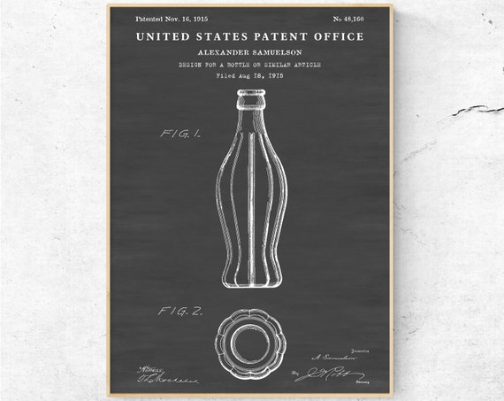 ヴィンテージ コカ・コーラ ボトルデザイン 1915年 特許印刷。コカ