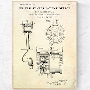 Ship&#39;s Telegraph 1930 Patent Print. Inventions Blueprint Wall Art. Nautical Decor. Sailor Gift. Sailboat Vintage Poster
