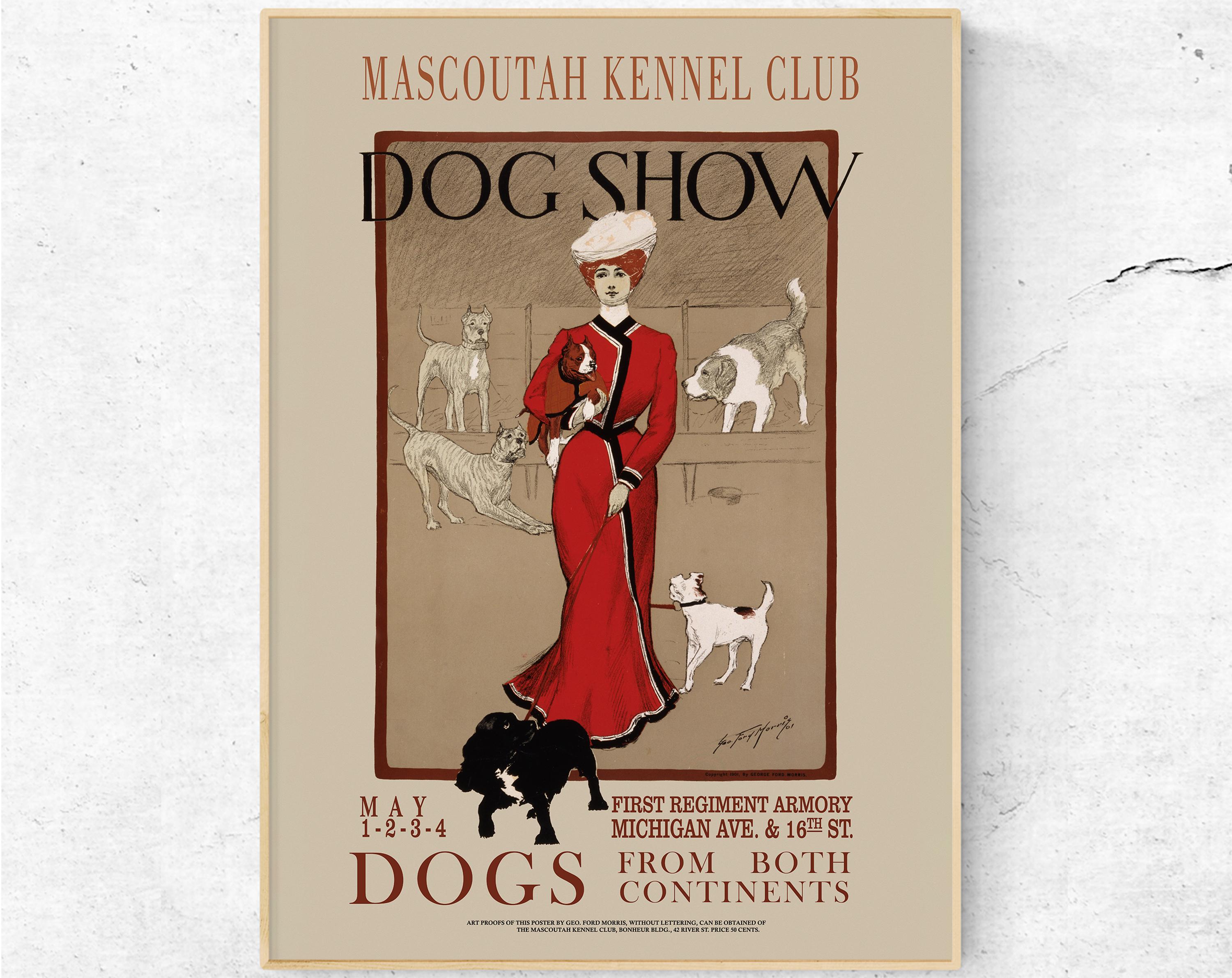 Mascoutah Kennel Club Dog Show 1901 Poster, Antique Pet Wall Art
