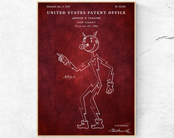 Reddy Kilowatt 1935 Patent Print. Vintage Blueprint Poster
