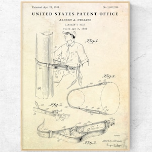 Lineman&#39;s Belt 1931 Patent Print. Lineman Vintage Wall Art, Inventions Blueprint Poster, Utility Worker Gift