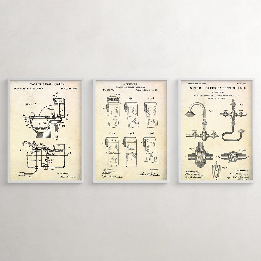 Bathroom Patent Wall Art, Toilet Vintage Blueprint Posters, Restroom ...