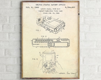 Nintendo Gameboy Patent Print, Geeky Gamer Wall Art