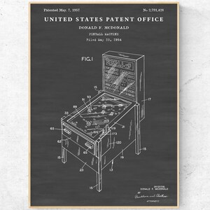Pinball Machine 1957 Patent Print. Blueprint Poster. Gamer Gift. Retro ...