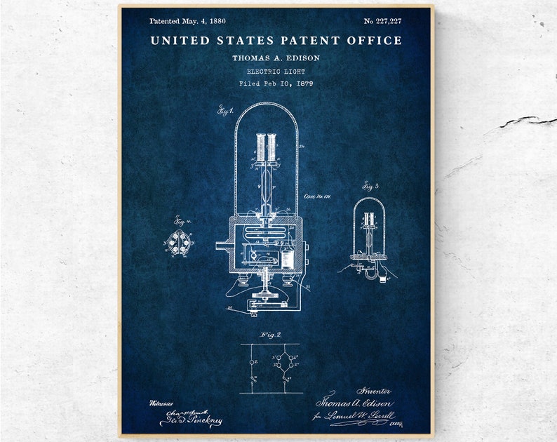 Light Bulb 1880 Patent Print. Incandescent Lamp Invention Lightbulb ...