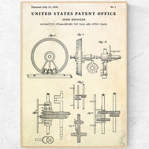 US Patent No 1 - First Numbered US Patent Poster. 1836 Train Invention Historical Print. Antique Wall Art. History Buff Gift