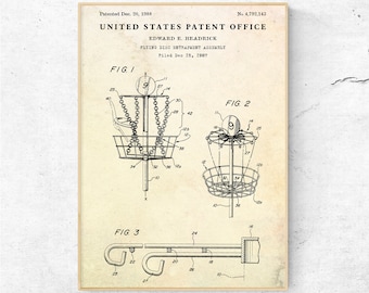 Flying Disc Golf Game 1988 Patent Print, Frisbee Blueprint Wall Art, Sport Games Decor