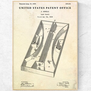 Game Board 1889 Patent Print. Toys Inventions, Blueprint Poster, Game Room Decor, Game Night Vintage Wall Art