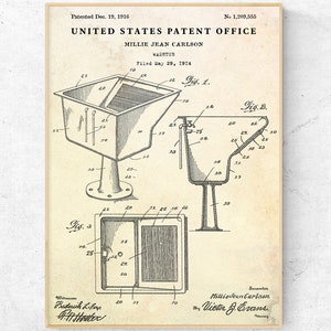 Washtub 1916 Patent Print, Vintage Laundry Room Wall Art, Antique Blueprint, Rustic Farmhouse Decor, Industrial Bathroom Poster