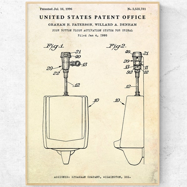 Urinal Patent Print. Toilet Invention Blueprint Poster. Mens Bathroom Wall Art, Restroom Decor, WC Sign, Bachelor Gift, Ready to Hang Canvas