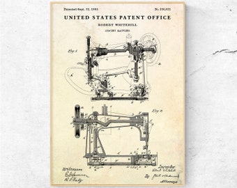 Sewing Machine 1885 Patent Print. Sewing Room Decor. Seamstress Gift. Vintage Invention Blueprint Poster. Fashion Wall Art