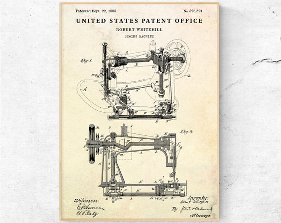 Dessiner l’Antique Sewing Machine 1885 Patent Print. Sewing Room Antique Decor