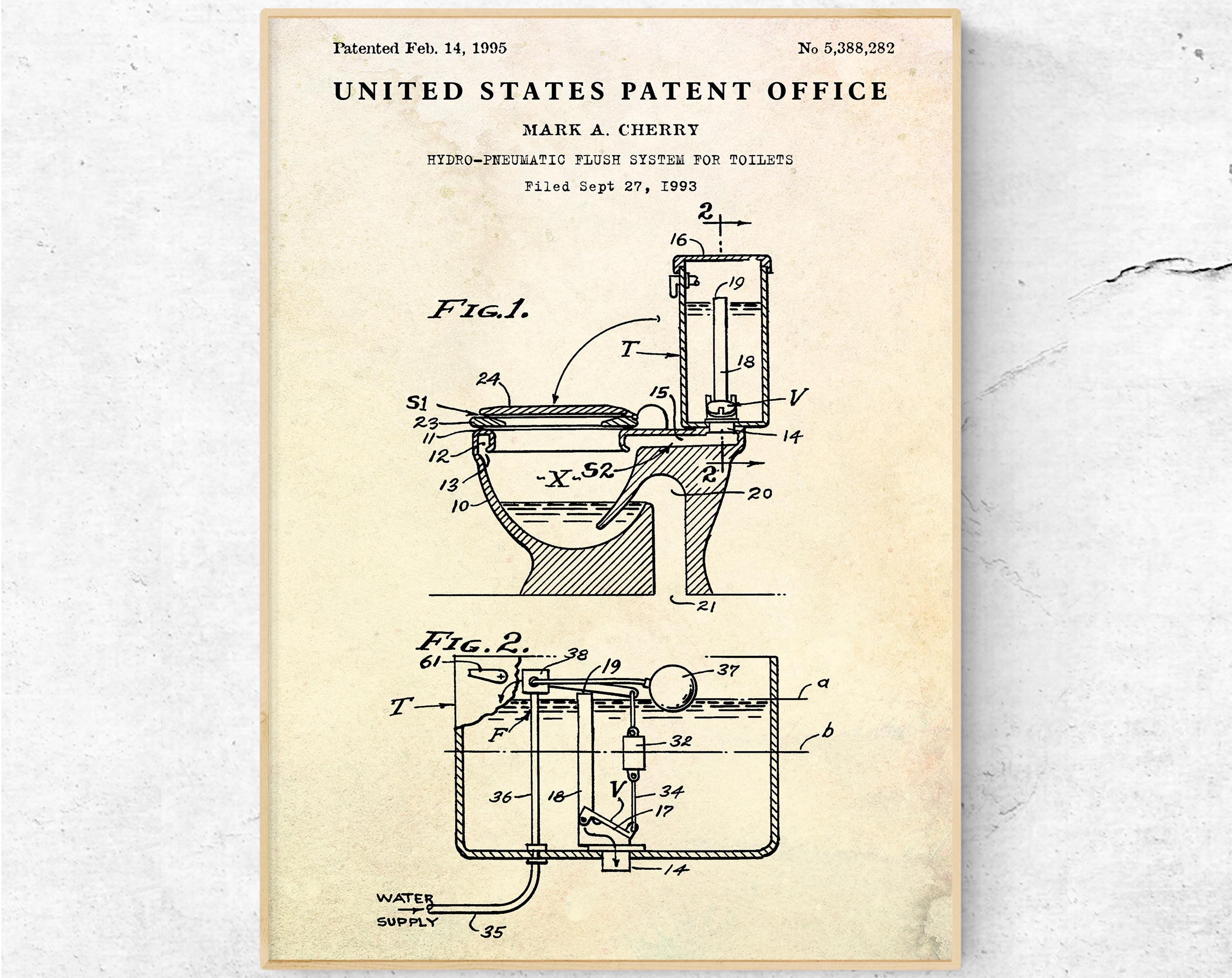 Toilettenspülung Patent Wand Kunst Druck. Blaudruck Poster. Schild für Badezimmer, Restroom, Waschraum Dekor
