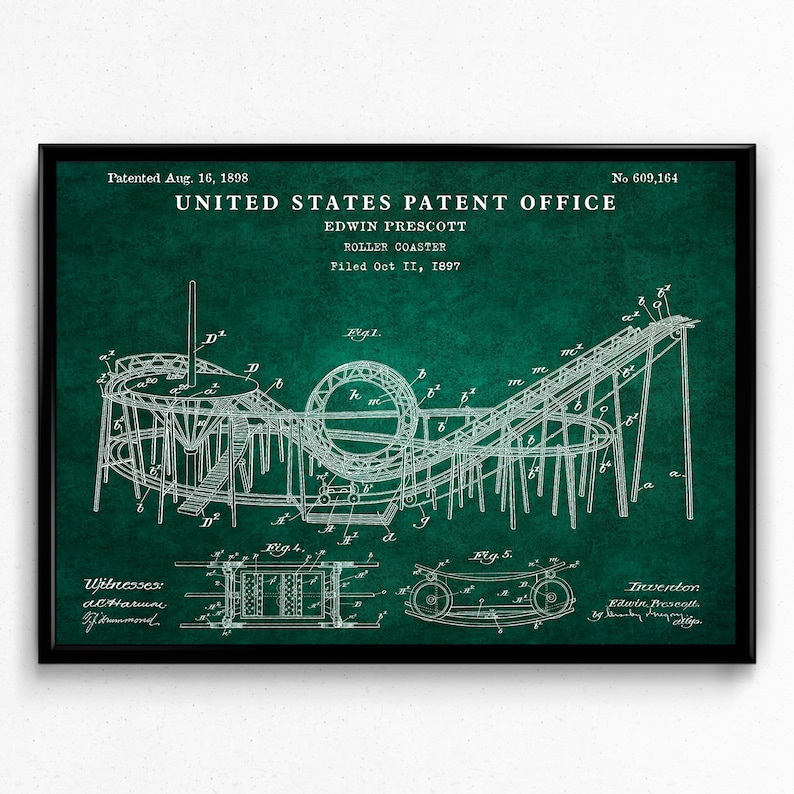 Roller Coaster 1898 Patent Art Print. Loop the Loop Invention Blueprint ...