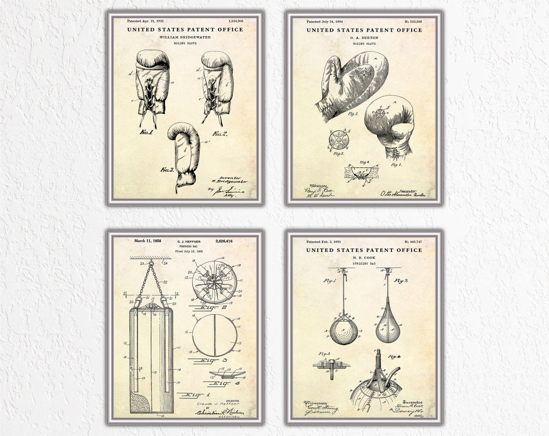 Boxing Patent Wall Art. Boxing Gloves, Punching Bag Inventions