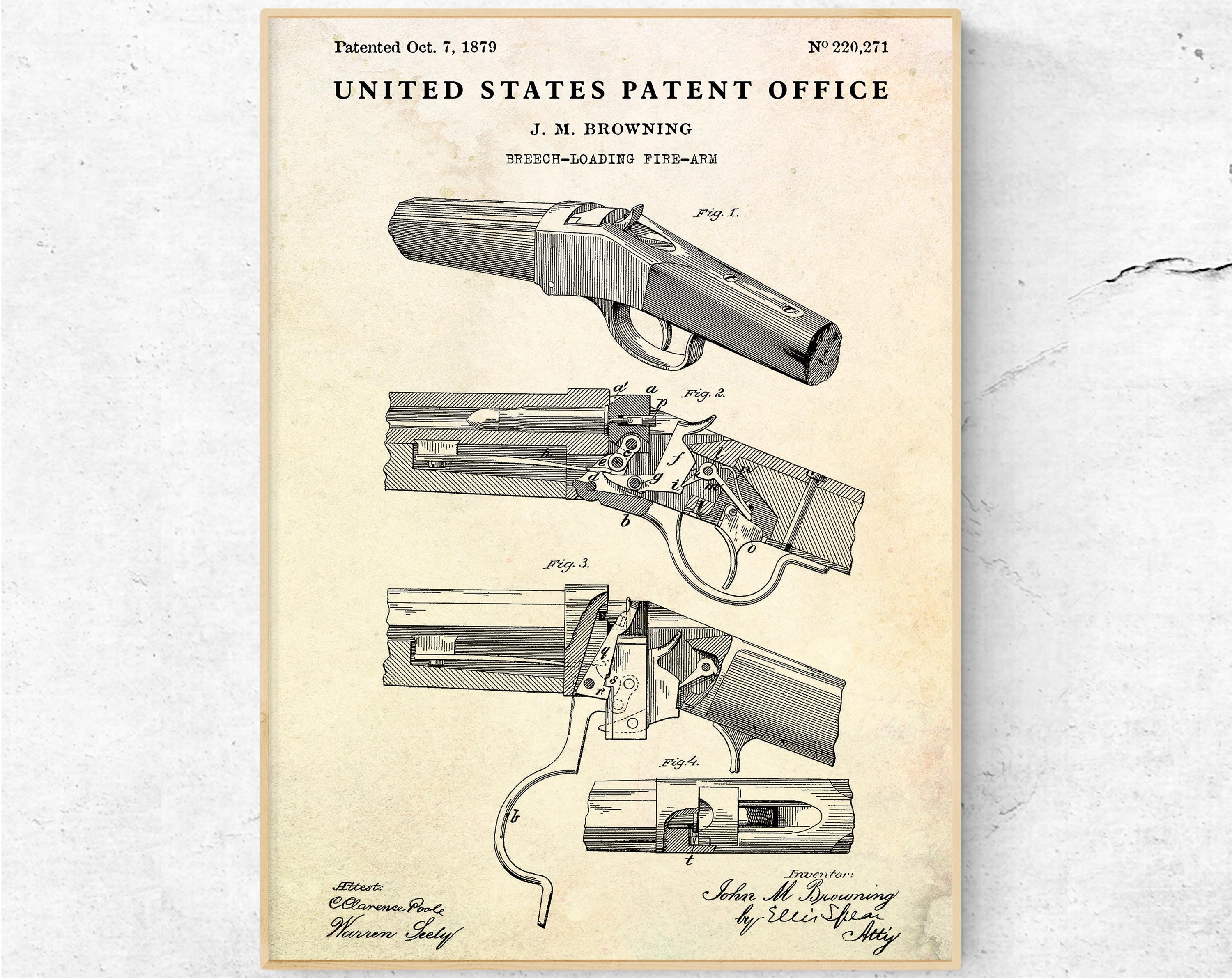 ウィンチェスターライフル1879年特許図面。ジョン・ブローニング銃器