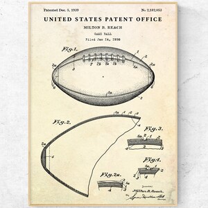 Game Ball 1939 Patent Print, American Football Inventions Blueprint Poster, Boys Room Decor, Footballer Gift, Football Vintage Wall Art