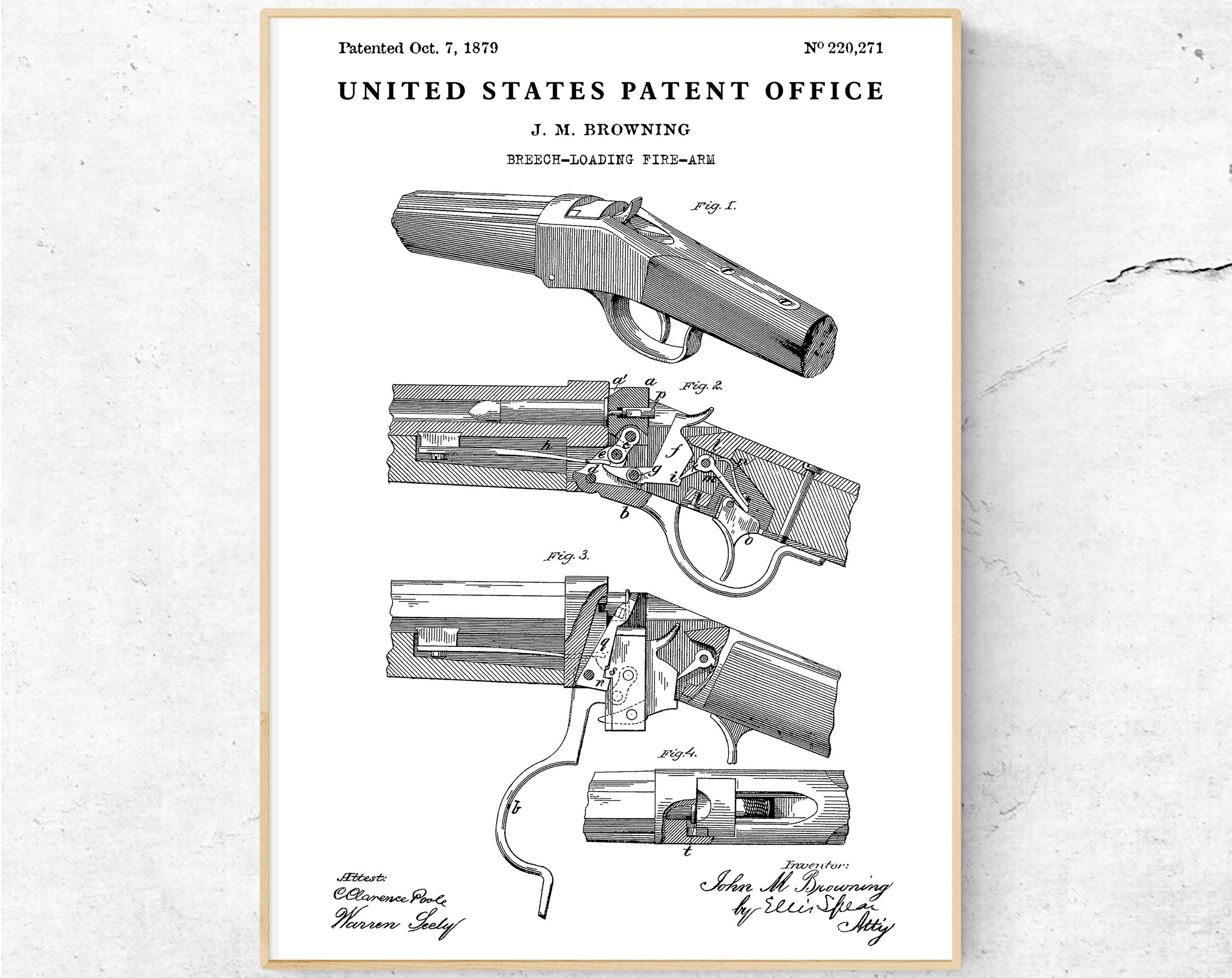 Winchester Rifle 1879 Patent Print. John Browning Firearm
