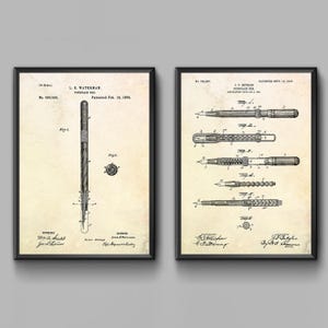 Fountain Pen Vintage Patent Wall Art. Accountant Gift, Accounting, Book Keeping Office Decor. Blueprint Poster. Set of 2 Prints