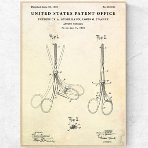Artery Forceps 1900 Patent Print. Hemostatic Clamps Inventions, Surgeon Gift. Surgical Tool Blueprint Poster. Ready to Hang Canvas